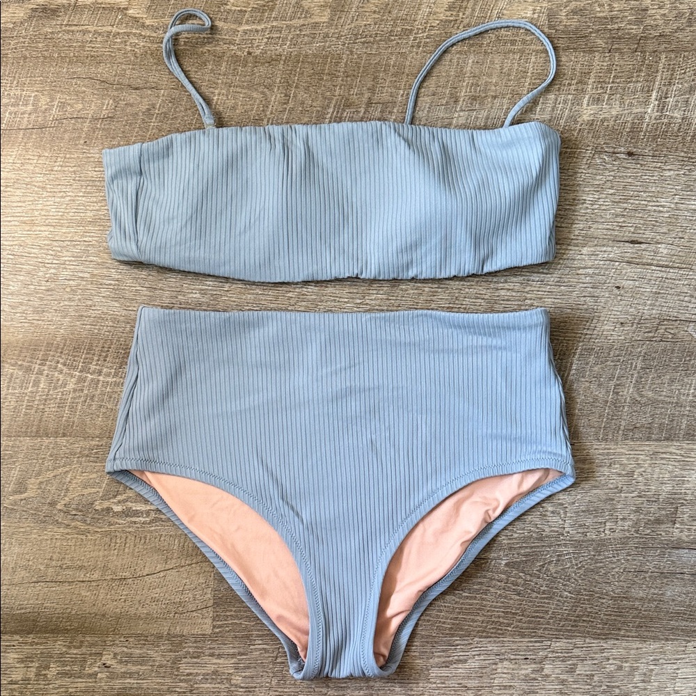 Madewell Light Blue Ribbed Bikini Set Size Large